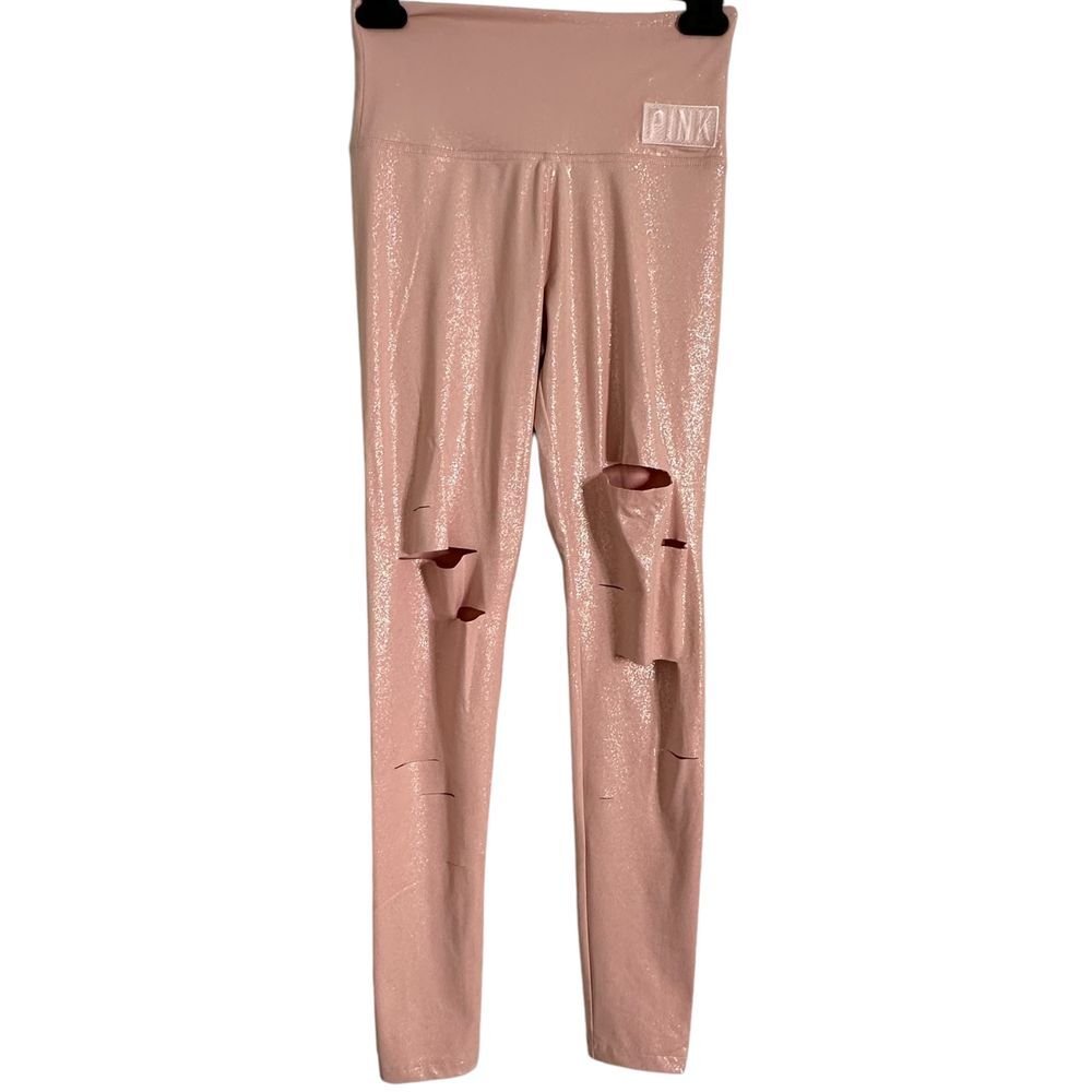 Victoria's Secret Cut Out Sparkly Leggings Pink Size XS High Waisted‎ Metallic
